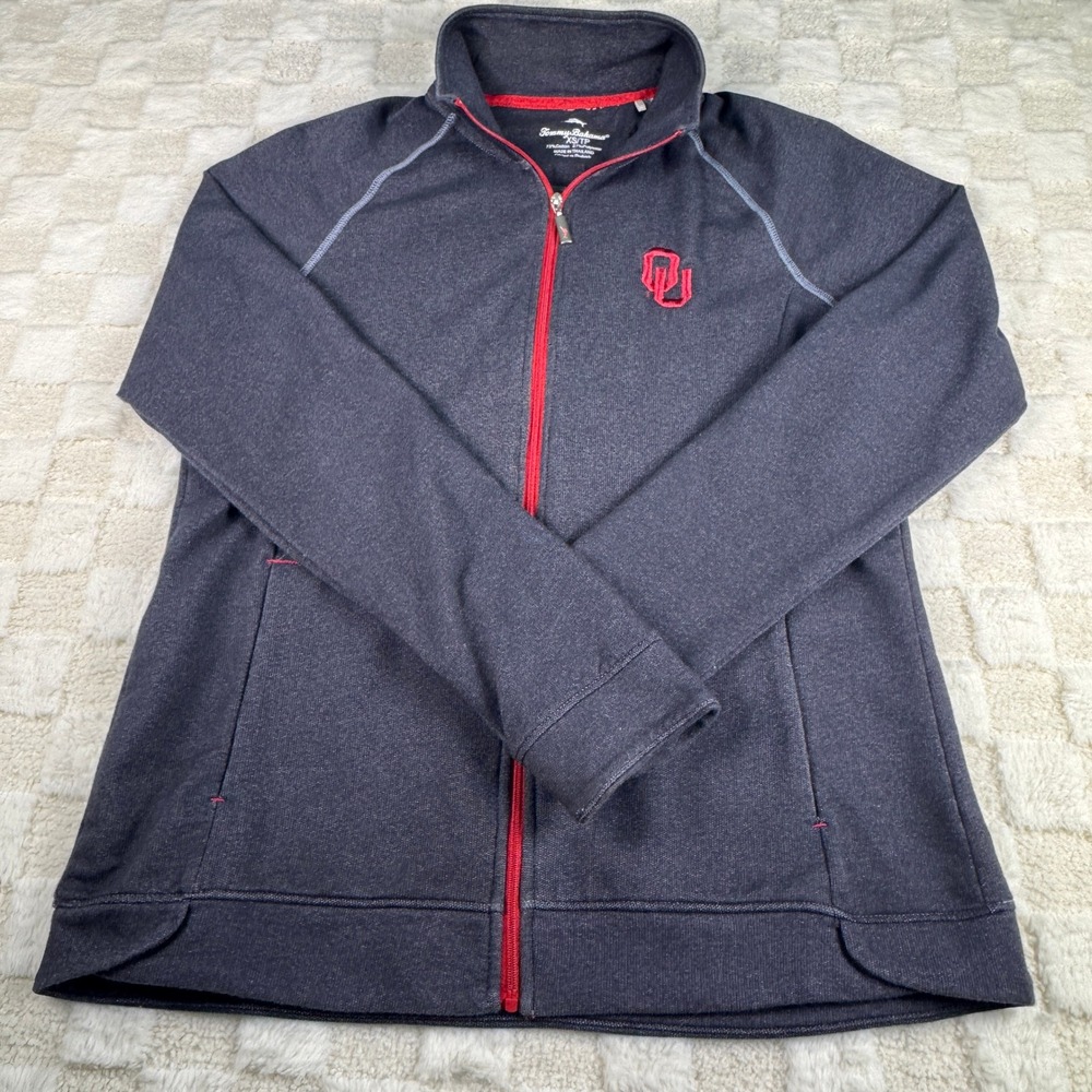 Tommy Bahama Oklahoma Sooners OU Full Zip Jacket Grey Red XS Collegiate Womens